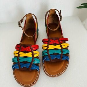 Soludos NIB Leather Rainbow Multi JENNI Woven Huarache Sandals size 6
